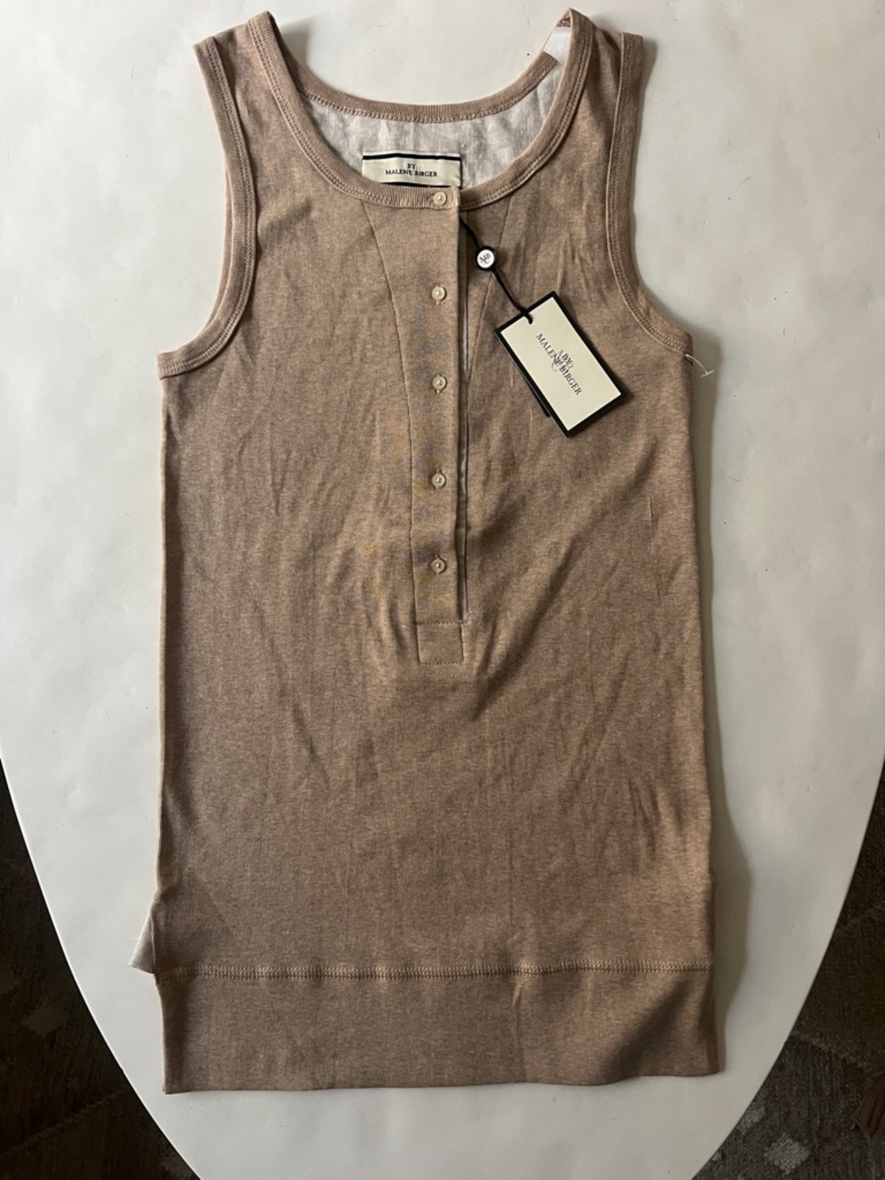 NWT BY MALENE BIRGER Kaloo TAN BUTTON DOWN NEUTRAL TANK TOP - COTTON LINEN Large - Picture 2 of 8